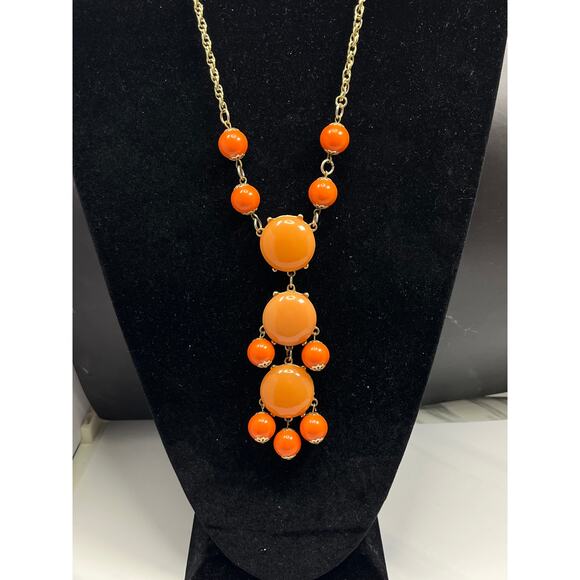 Handmade Upcycled Orange Cascade Statement Necklace and Earring Set - Picture 3 of 15